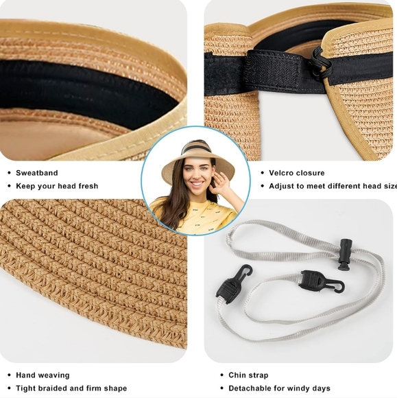Sun Visor Hats for Women,  Hat Wide Brim, Adjustable UV UPF50+ Protection - Picture 6 of 7